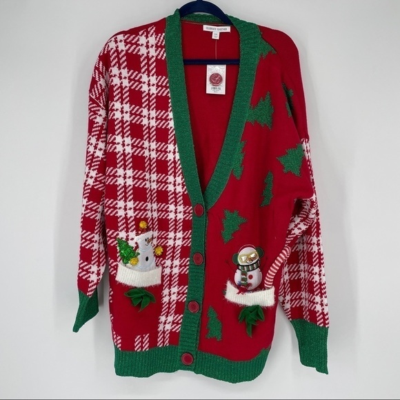 Ugly Red Christmas Cardigan Sweater Appliqué - Picture 1 of 5